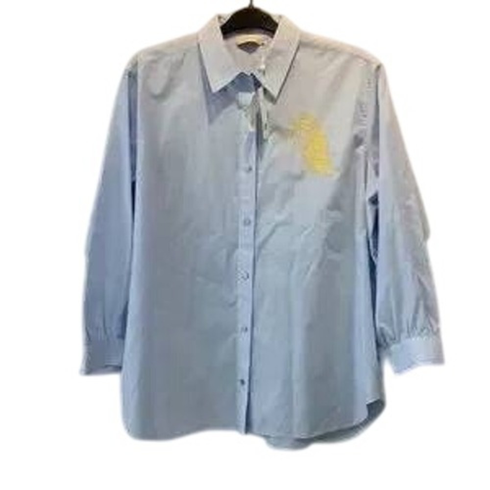 Tory Burch Button-Up Shirt Womens Size L Blue NWT Owl Embroidery Long Sleeve - Picture 4 of 12